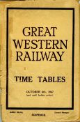1947 Great Western Railway TIMETABLES BOOKLET from October 6, 1947 'and until further notice' (the