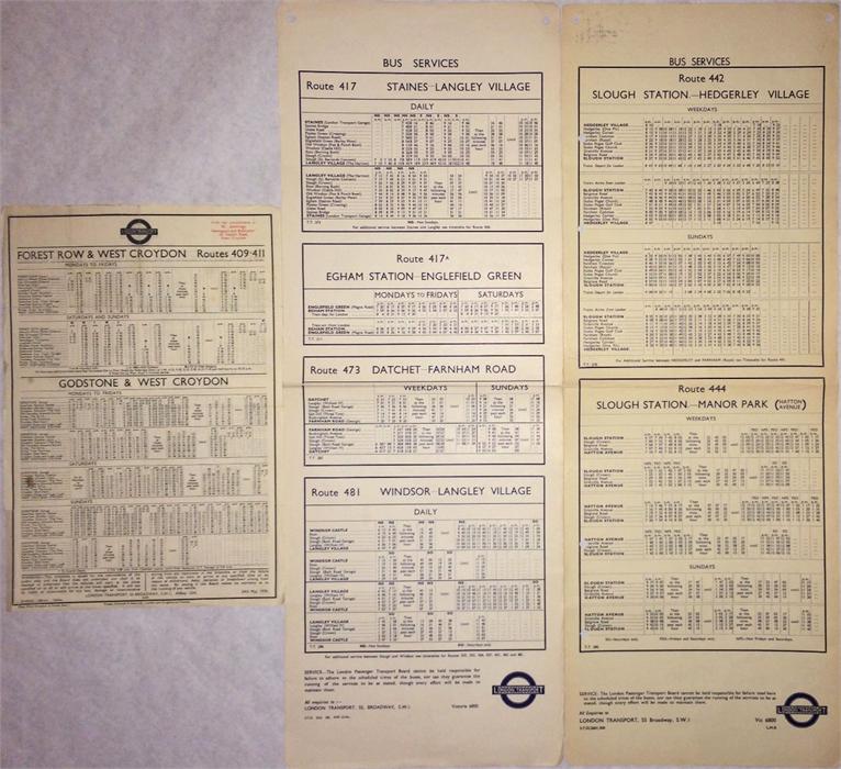 1930s London Transport bus stop PANEL TIMETABLES comprising routes 409/411 (double-sided) dated 24/ - Image 2 of 4