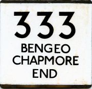 London Transport bus stop enamel E-PLATE for route 333 to Bengeo, Chapmore End. This Hertford