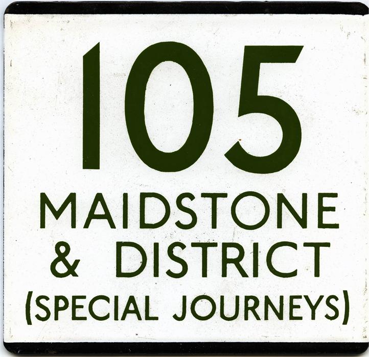 London Transport bus stop enamel E-PLATE for Maidstone & District route 105 'Special Journeys'. - Image 3 of 4