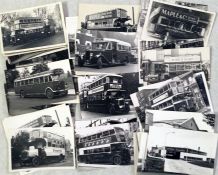 Quantity of London Bus postcard-size b&w PHOTOGRAPHS from the 1920s-1960s, mainly at the earlier
