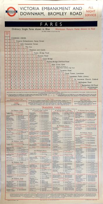 London Transport Tramways paper FARECHART, single-sided, dated January 1940 for the All Night - Image 3 of 4