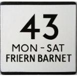London Transport bus stop enamel E-PLATE for route 43 'Mon-Sat Friern Barnet'. We are not sure where
