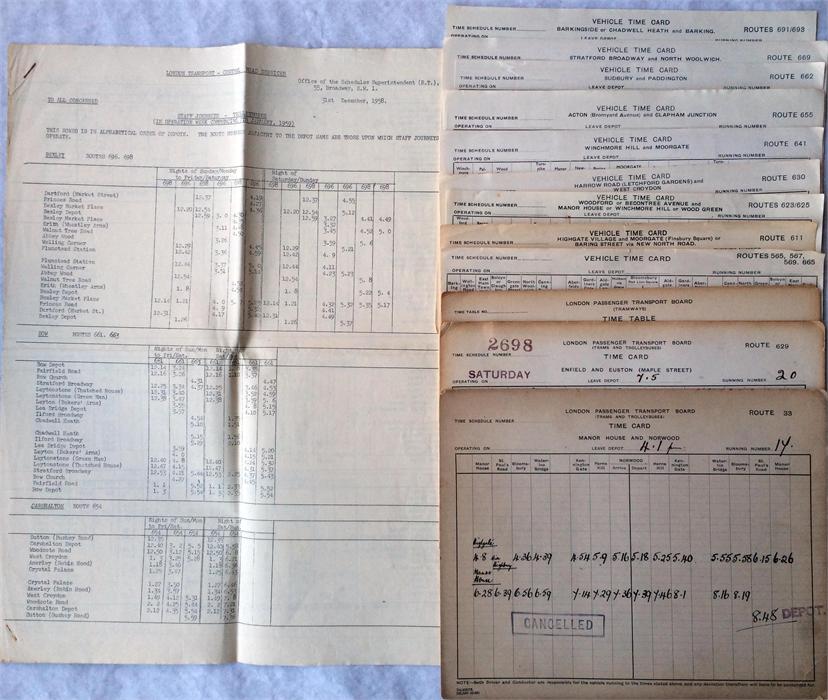 London Transport TROLLEYBUS/TRAM EPHEMERA comprising a SCHEDULE OF STAFF JOURNEYS - TROLLEYBUSES - Image 2 of 4