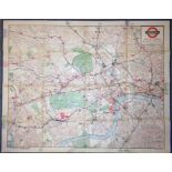 Original 1934 London Underground quad royal POSTER MAP of the central London area with Undergound