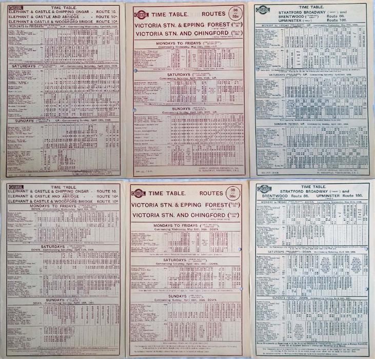 London General Omnibus Company double-sided BUS STOP PANEL TIMETABLES for routes 10/A/B Elephant &