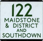 London Transport bus stop enamel E-PLATE for route 122 'Maidstone & District and Southdown'. A