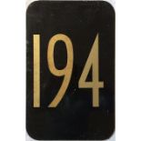 London Transport RT bus OFFSIDE ROUTE NUMBER PLATE for route 194 in gold transfers on black (