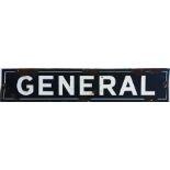 'General' ENAMEL SIGN, thought to be a timetable/poster board header plate for LGOC buses though