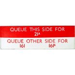 London Transport bus stop enamel Q-PLATE 'Queue this side for 21A, queue other side for 161,
