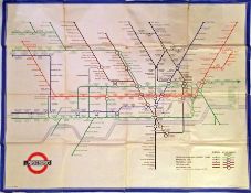 1940 London Transport Underground quad-royal POSTER MAP designed by H C Beck. A war-time issue which