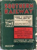 1938 Southern Railway 'Standard Timetables' TIMETABLE BOOK 'including summaries of principal