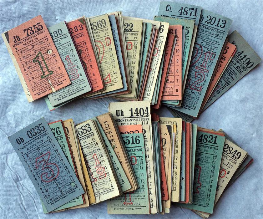 Collection of London Transport 1940s geographical PUNCH TICKETS for routes 85 to 98. Tickets are