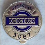 London Buses senior OFFICIAL'S PLATE (serial no 3067) issued in the 1980s for use as