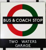 London Transport enamel BUS STOP SIGN "Bus & Coach Stop - Two Waters Garage" from the 1950s/60s "
