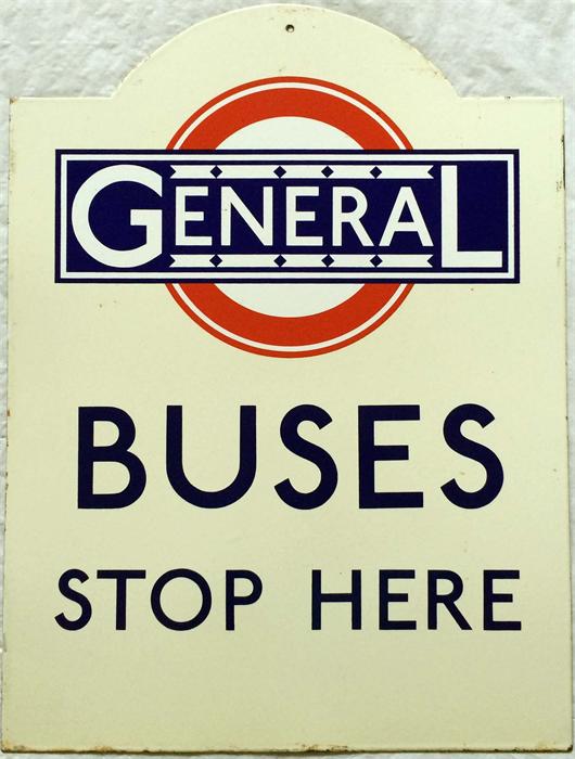 Enamel BUS STOP FLAG 'General Buses stop here' in 1920s 'tombstone' style. A high-quality, authentic - Image 3 of 4