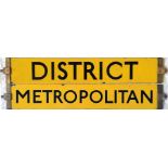 London Underground O/P/Q-Stock enamel DESTINATION PLATE reading 'District' on one side and '