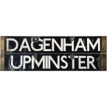 London Underground Q-Stock enamel DESTINATION PLATE for Dagenham and Upminster on the District Line.