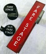 London Transport bus stop FARE STAGE PLATES comprising a 1960s version, circular, black