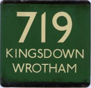London Transport coach stop enamel E-PLATE for Green Line route 719 destinated Kingsdown, Wrotham.