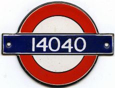London Underground enamel 'bullseye' STOCK-NUMBER PLATE from 1938 O-class driving motor car 14040.