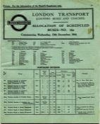 WW2 London Transport Country Buses and Coaches ALLOCATION OF SCHEDULED BUSES, No 16a, effective 13