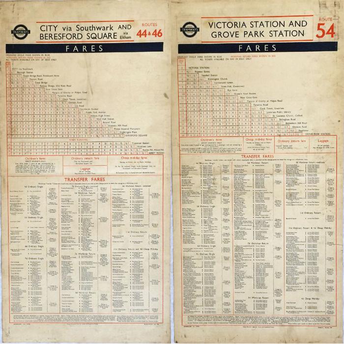 London Transport Tramways card FARECHART, a double-sided version dated July 1948 for routes 44/46 - Image 2 of 4