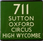 London Transport coach stop enamel E-PLATE for Green Line route 711 destinated 'Sutton, Oxford