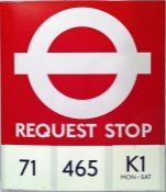 London Transport enamel BUS STOP FLAG 'Request Stop'. A double-sided, hollow sign of the 'boat'