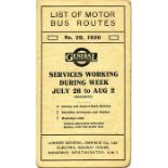 London General Omnibus Company 1920 fold-out LEAFLET "LIST OF MOTOR-BUS ROUTES - Services working