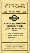 London General Omnibus Company 1920 fold-out LEAFLET "LIST OF MOTOR-BUS ROUTES - Services working