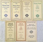 1930/40s London Transport Metropolitan Line fold-out CHEAP FARES LEAFLETS dated from July 1935 to