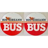 A Bus Eireann (Irish Buses) enamel BUS STOP SIGN featuring the company's red Irish Setter logo. A