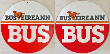 A Bus Eireann (Irish Buses) enamel BUS STOP SIGN featuring the company's red Irish Setter logo. A