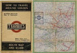 1921 Underground Group 'Tramways' POCKET MAP 'Summer Services, May to September'. Designed by