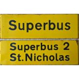 London Country bus stop enamel Q-PLATES comprising 'Superbus' and 'Superbus 2, St Nicholas'.