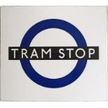 London Transport enamel TRAM STOP FLAG. A single-sided plate in the style of those introduced in the