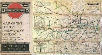 1914 London Underground MAP OF THE ELECTRIC RAILWAYS OF LONDON 'shewing connections with the Great