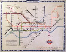 1969 London Underground small POSTER MAP officially mounted on soft board by London Transport for