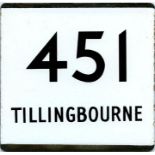 London Transport enamel bus stop E-PLATE for route 451 operated by Tillingbourne. This operator,