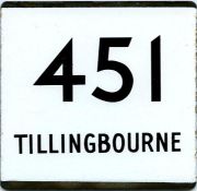 London Transport enamel bus stop E-PLATE for route 451 operated by Tillingbourne. This operator,