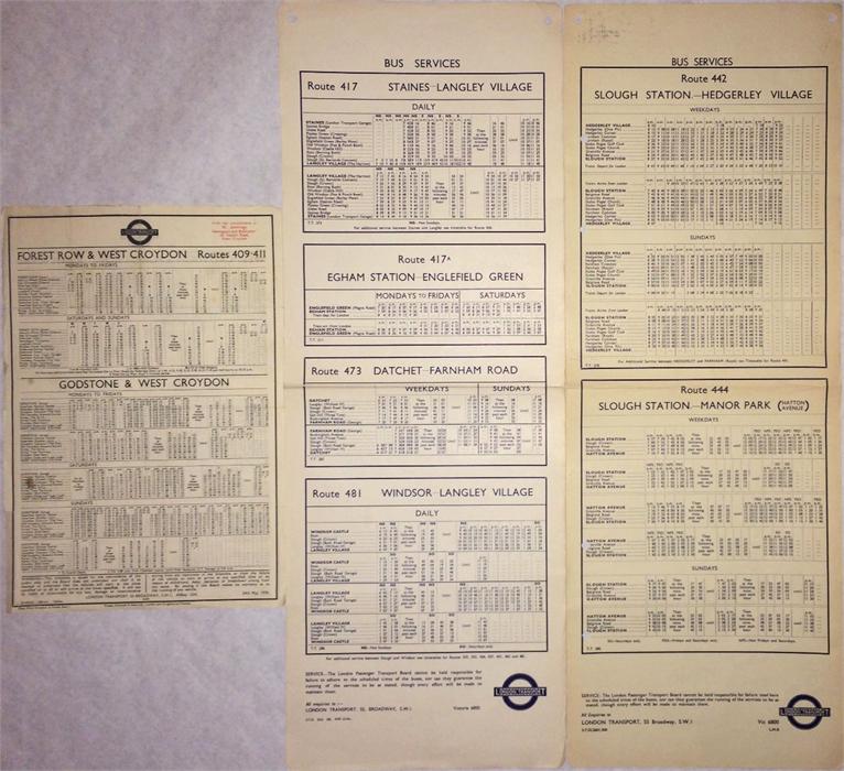 1930s London Transport bus stop PANEL TIMETABLES comprising routes 409/411 (double-sided) dated 24/ - Image 4 of 4