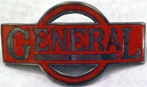 London "General" Omnibus Co CAP BADGE in red ename