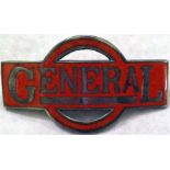 London "General" Omnibus Co CAP BADGE in red ename