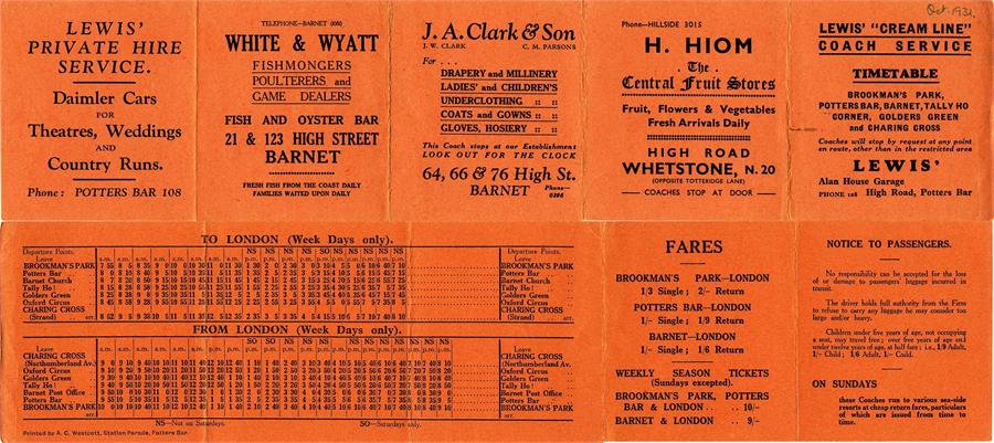 1931 TIMETABLE for Lewis' "Cream Line" Coach Servi - Image 3 of 4