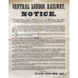 c1890s Central London Railway POSTER NOTICE to 'En