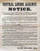 c1890s Central London Railway POSTER NOTICE to 'En