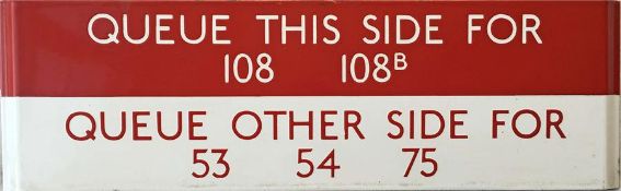 London Transport bus stop enamel Q-PLATE 'Queue th