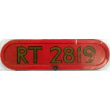 London Transport RT bus BONNET FLEETNUMBER PLATE f