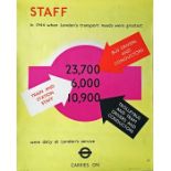 Original 1945 London Transport POSTER 'Staff' by J